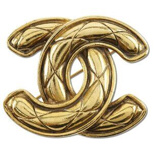 CHANEL Gold Logo Brooch
